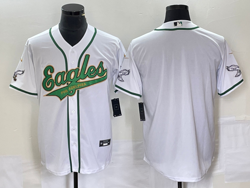 Men's Philadelphia Eagles Blank White Gold Cool Base Stitched Baseball Jersey Men's Philadelphia Eagles Blank White Gold Cool Base Stitched Baseball Jersey